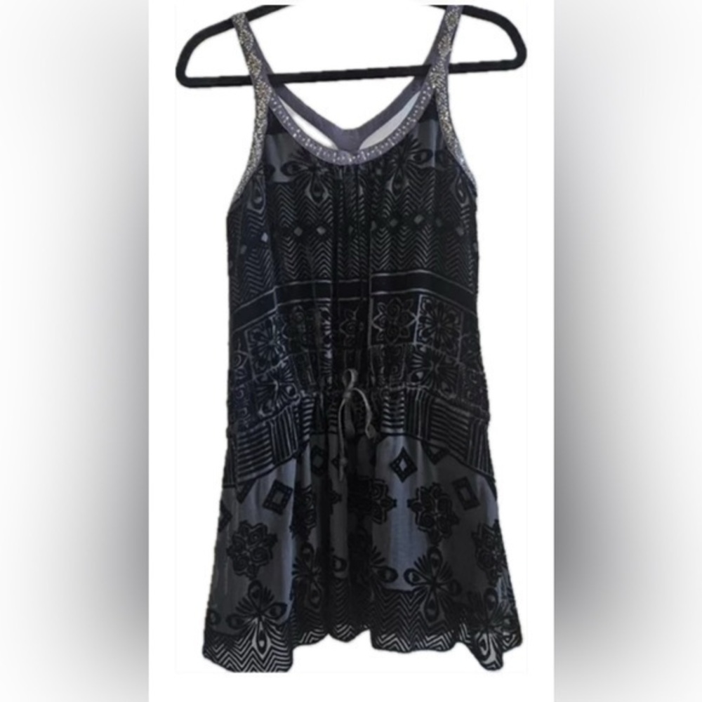 Free People Boho Black Racerback sequin sleeveless Velvet dress 2